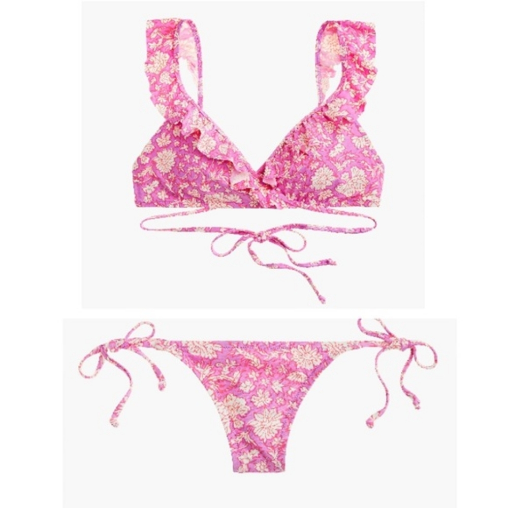 J crew pink ruffle bikini
